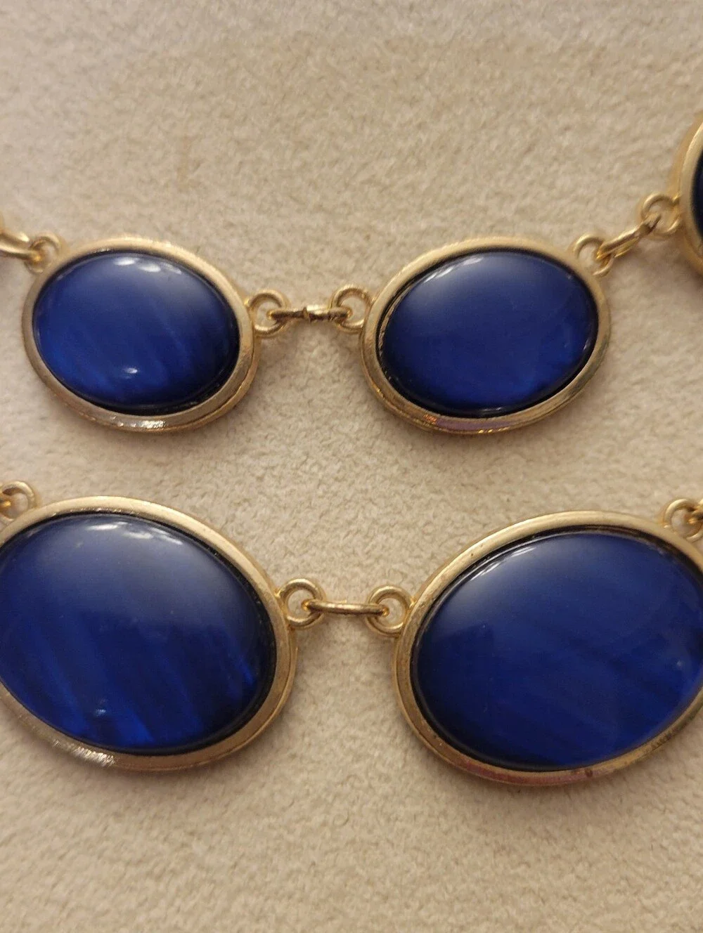 Gold Tone Cobalt Blue Oval Gemstone Layered Necklace Vintage Retro